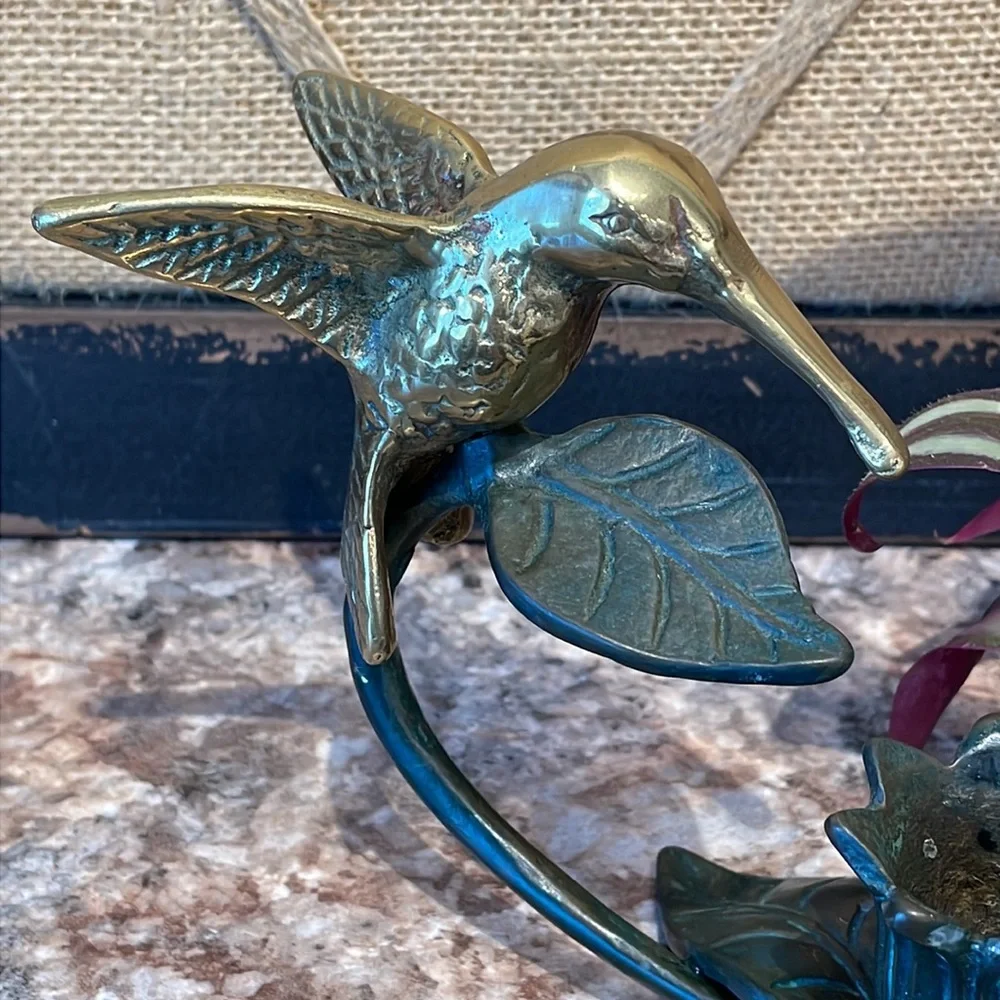 Brass hummingbird candleholder